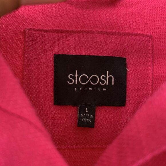 Stoosh Shirt Women L Pink Button Linen Blend Pockets Beach Twee Colorful Barbie - Picture 4 of 9